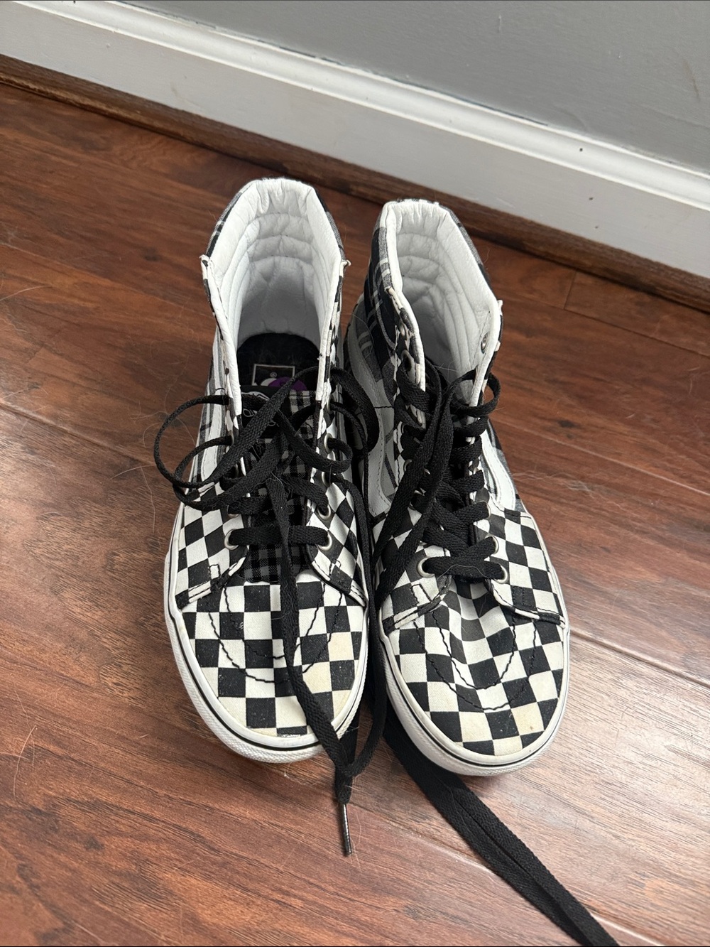 Vans Black and White Checkerboard High-Top Sneakers